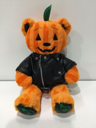 Build A Bear Jack - O - Lantern Halloween Pumpkin Bear With Faux Leather Retired