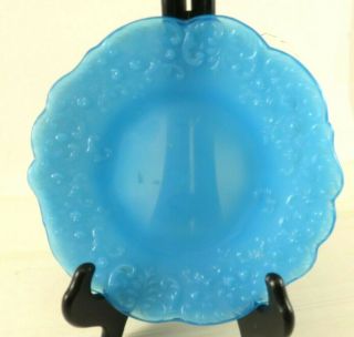 Vintage Blue Milk Glass 6 1/2 Inch Plate Embossed Floral Pattern