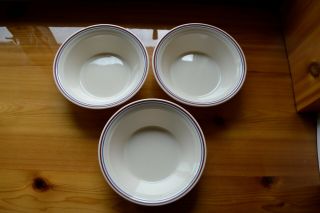 Set Of 3 Corelle Abundance Cereal Bowls 6 3/4 " Blue Red Stripe On Rim Read Info