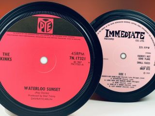 The Kinks.  Small Faces.  2 Record Label Coasters Waterloo Sunset.  Ogdens Nut.  Mod