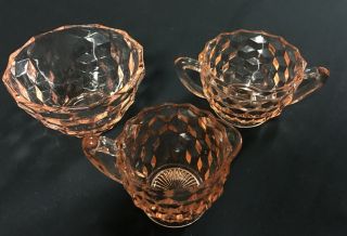 Vintage Jeannette Pink Depression Glass Cube Open Sugar Bowl,  Creamer And Bowl