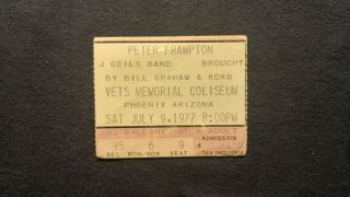 Peter Frampton W/j.  Geils Band Concert Ticket Stub 7/9/1977 Phoenix,  Az