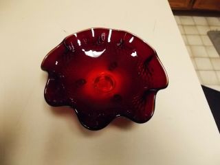 VINTAGE RUBY RED GLASS CANDY DISH RUFFLED TOP RAISED SMALL DOT PATTERN 2