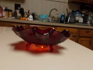 VINTAGE RUBY RED GLASS CANDY DISH RUFFLED TOP RAISED SMALL DOT PATTERN 3