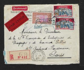 Indochina China To France Experimental Air Mail Cover 1929