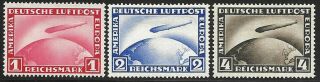 Germany Zeppelin Airmail Set Scott C35 - 37 Michel 438,  439,  455 Hinged