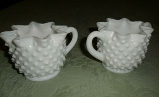 Vintage Fenton White Milk Glass Hobnail Sugar Bowl & Creamer Set