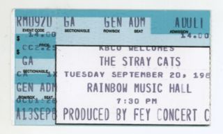 Rare The Stray Cats 9/20/88 Denver Co Rainbow Music Hall Ticket Stub