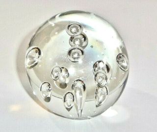 Vintage Ice Clear Art Glass Controlled Bubbles Sphere Dome Ball Paperweight 3