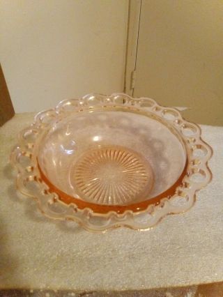 Vintage Pink Depression Glass Bowl 9 1/2 "