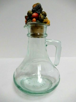 Vintage Italian Salad Dressing Glass Cruet W/ Fruit Cork Stopper 580ml Euc