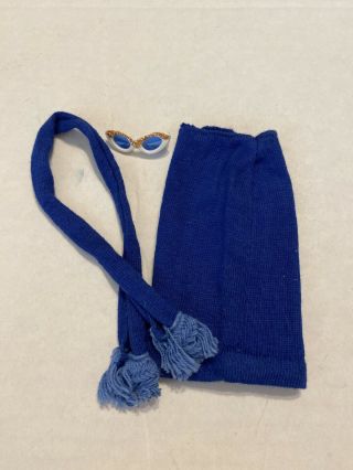 Vintage Barbie Outfit Pak Blue Knit Skirt,  Scarf & Glitter Sunglasses 1960’s