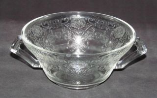 Hazel Atlas Glass Florentine No.  2 Poppy Crystal Two - Handled Cream Soup Bowl