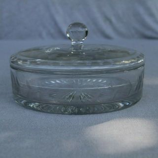 Vintage Clear Glass Candy Dish With Lid Floral Print Design