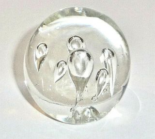 Vintage Ice Clear Art Glass Controlled Bubbles Sphere Dome Ball Paperweight 4