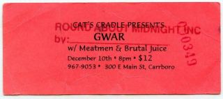 Vtg 1990s Gwar Concert Show Ticket Stub Cat 