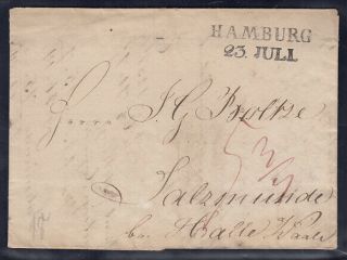 German State - Stampless Cover Letter From Hamburg To Salzmunde 23 July 1834