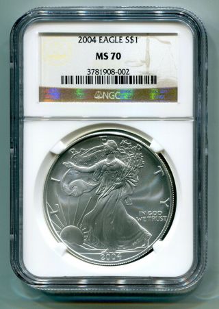 2004 American Silver Eagle Ngc Ms70 Brown Label Ms 70 Coin And Slab