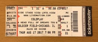 2017 Coldplay Soldier Field Chicago Concert Ticket Stub A Head Full Of Dreams