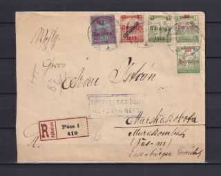 Hungary 1919,  Serbian Occupation,  Registered Cover From Pecs,