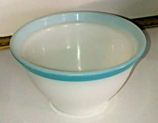 Vintage Pyrex White With Blue Trim Small Dish Aqua Teal Band On Rim Quality