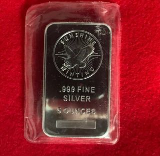 5 Oz Sunshine.  999 Silver Bar In Factory Pouch