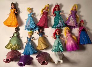 Set Of 11 4” Disney Princess Mini Kingdom With Clip On Dress Plus 4 Xtra Dresses
