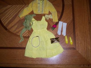 Vtg Remco Judy Littlechap Yellow Dance Dress & Accessories 1104