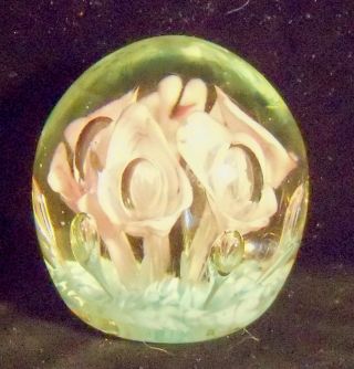 Large Vintage Art Glass Blown Paperweight Floral Controlled Bubbles 3 1/2 " High