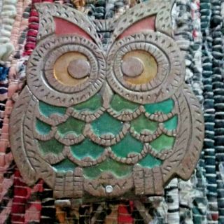 Leaded stained glass OWL vintage letter mail holder 2