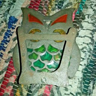 Leaded stained glass OWL vintage letter mail holder 3
