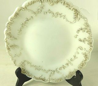 Antique Milk Glass Plate With Fancy Raised Victorian Design