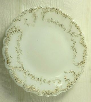 ANTIQUE MILK GLASS PLATE WITH FANCY RAISED VICTORIAN DESIGN 2