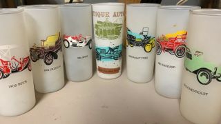 Vintage Hazel Atlas Classic Automobile Highball Frosted Glasses Set Of 6