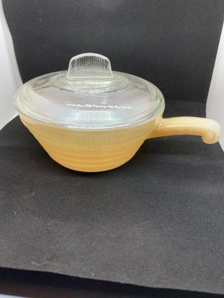 Vintage Fire King Peach Lustre Soup Bowl With Handle And Lid Oven Ware Usa