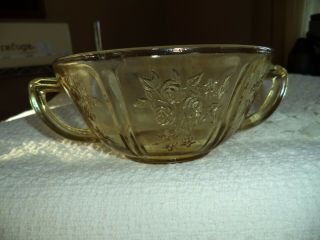 Sharon Cabbage Rose Depression Glass Yellow Amber 2 Handled Cream Soup Bowl