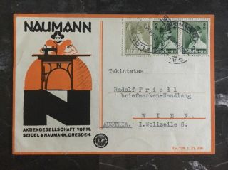 1925 Salonta Romania Postcard Ad Cover To Vienna Austria Naumann Sewing Machine