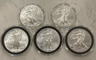 5 - 2012 American Silver Eagle.  999 Coins 1 Oz Brilliant Uncirculated In Capsule
