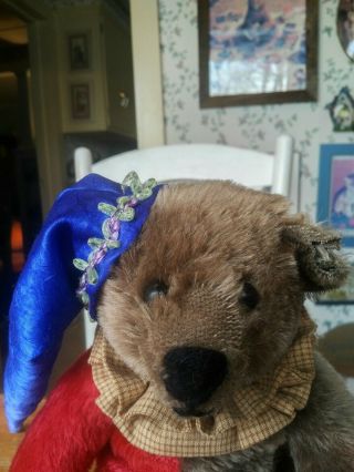 Ooak 1980s Brown And Red Mohair Artist Teddy Bear Jester By B.  V.  13in Euc
