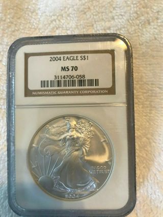 2004 American Silver Eagle Ngc Ms70 Brown Label Ms 70