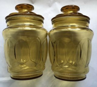 2 Vtg L.  E.  Smith Amber Oval Canister / Apothecary Jar W/lid 8” Tall