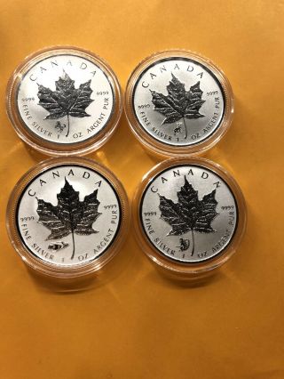 (4) 1 Oz Fine Silver Coin Canada Maple Leaf Privy$5 Dollar Reverse Proof