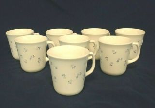 Rare 8 Pc Vintage Corning Cups,  Tiny Blue Flowers On White,  8 Oz Each,  All