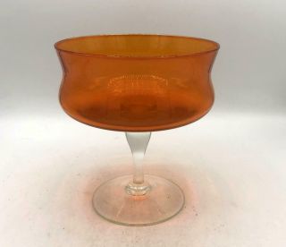 Orange Art Glass With Clear Stem And Base Pedestal Bowl/compote