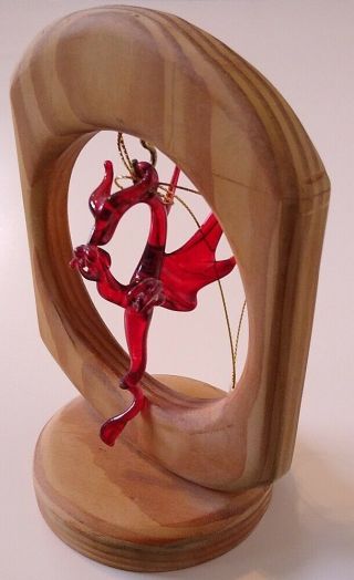 Hand - Made Glass Sculpture Of A Dragon In A Wooden Frame