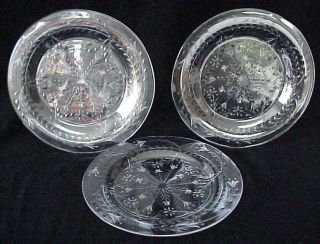 Vintage Elegant Cut & Etched Crystal Glass Salad Luncheon Plates Thistle & Wheat