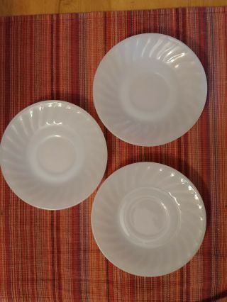 Fire King Oven Ware White Milk Glass Swirl 5 3/4 " Saucer Plates (3) Vintage.