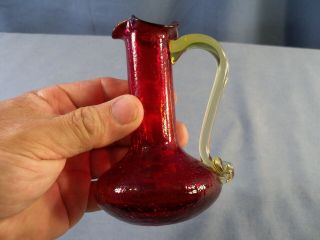 Small Red Crackle Glass Pitcher 4 3/8 