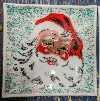 Vintage Houze Glass Christmas Santa Ashtray Pin Trinket Dish Mcm Speckled Retro