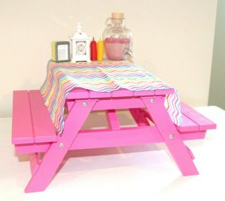Our Generation 18 " Doll Dollhouse Pink Picnic Table Furniture Set American Girl